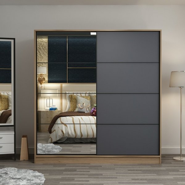 Armoire Kapusta avec porte miroir, 180 cm - Marron/anthracite Armoire Kapusta avec porte miroir, 180 cm - Marron/anthracite