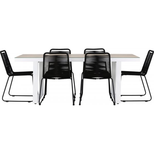 Merlo rektangulär matgrupp med 6 st Lindos stolar - Svart/vit + 6.00 x Stolsdyna Merlo rektangulär matgrupp med 6 st Lindos stolar - Svart/vit + 6.00 x Stolsdyna