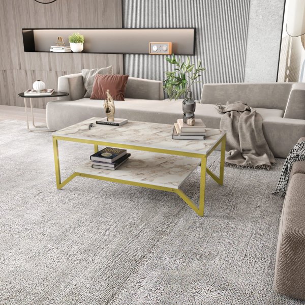 Flora soffbord 120 x 60 cm - Guld/vit Flora soffbord 120 x 60 cm - Guld/vit