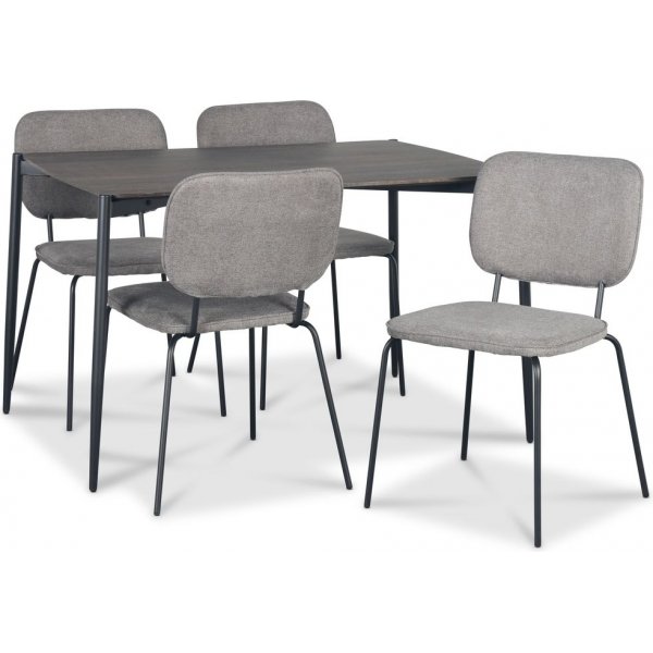 Lokrume matgrupp 120 cm bord i mrkt tr med 4 st Lokrume beige stolar