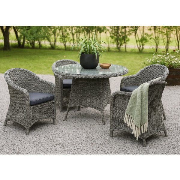 Groupe de restauration en plein air de Jacksonville; Table ronde 110 cm avec 4 fauteuils Mercury rotin synthtique gris