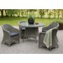 Buiten dineren groep in Jacksonville; Ronde tafel 110 cm incl. 4 Mercury fauteuils grijs kunststof rotan