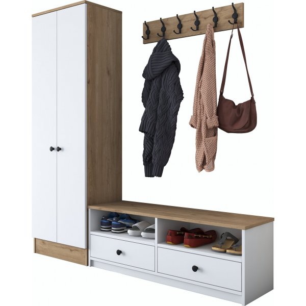 Mendy hallinredning - Vit/valnöt Mendy hallinredning - Vit/valnöt