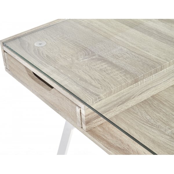 Raegan skrivbord 120x60 cm - Vit/ek/Glas Raegan skrivbord 120x60 cm - Vit/ek/Glas
