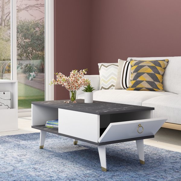 Table basse Delux 90 x 45 cm - Noir/blanc