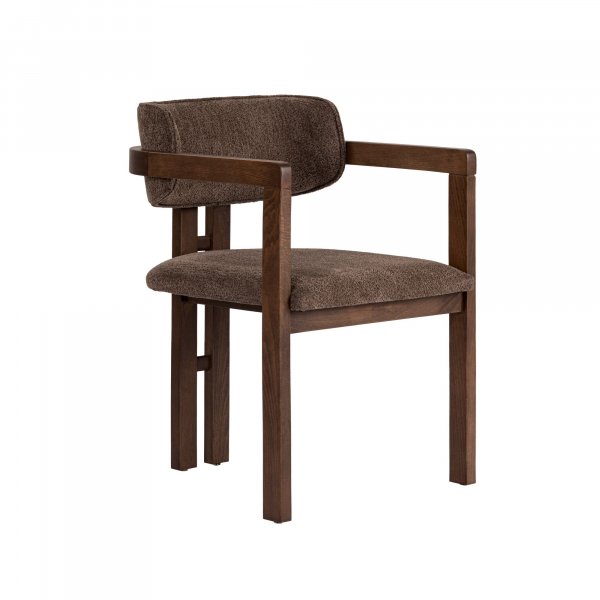 Karmstol Torpin i brun chenille och m�rk valn�t