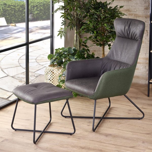 Phillis ftlj med fotpall - Grn/brun