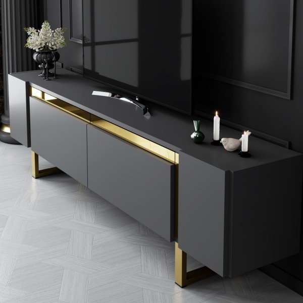 Erki TV-bänk - Antracit/guld Erki TV-bänk - Antracit/guld