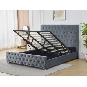 Sängram med sänggavel och förvaring 180 x 200 cm - Grå Sängram med sänggavel och förvaring 180 x 200 cm - Grå