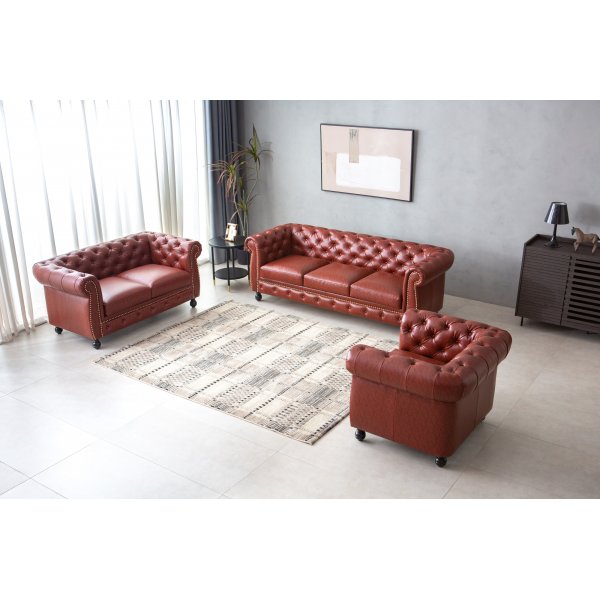 Canap Chesterfield 2 places en PU marron