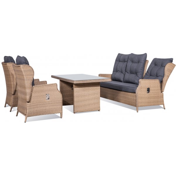 Brisbane utemöbelgrupp 3+1+1 recliner med bord - Natur (konstrotting) Brisbane utemöbelgrupp 3+1+1 recliner med bord - Natur (konstrotting)