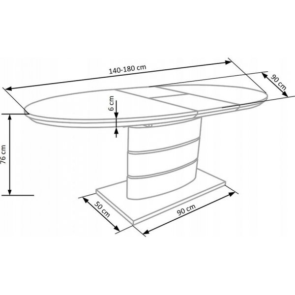 Evangeline ovale uitschuifbare eettafel in wit hoogglans / Chroom
