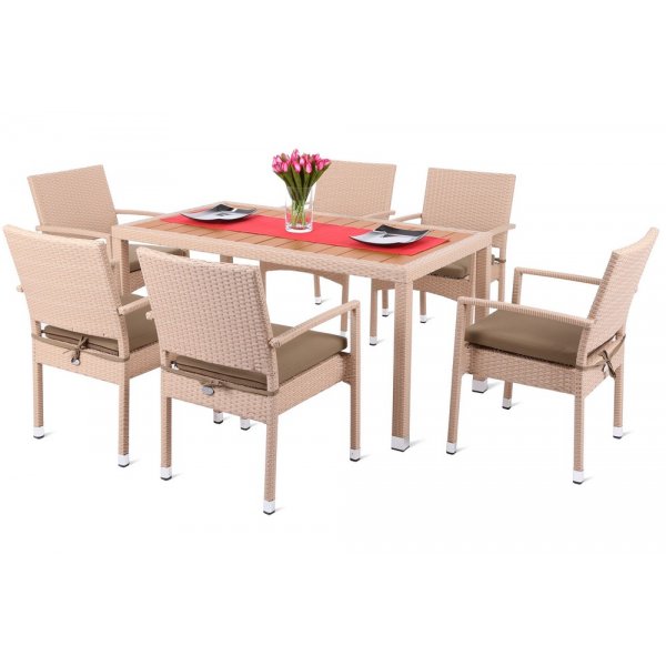 Matgrupp Doris 150 cm - beige, inkl. 6 stolar