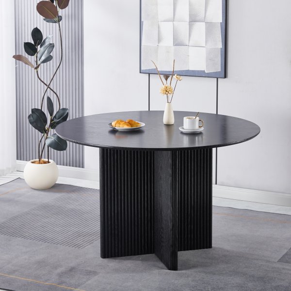 Matgrupp Crossby bord �120cm i svartbetsad ek med 4st Wilma matstol i vitt teddy