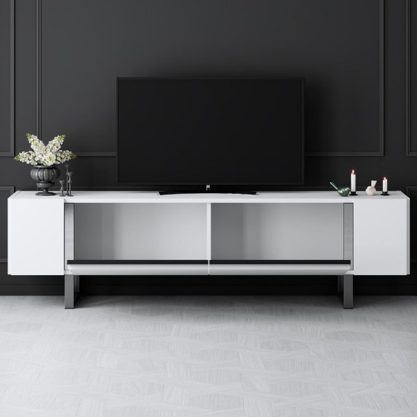Erki TV-bänk - Vit/silver Erki TV-bänk - Vit/silver