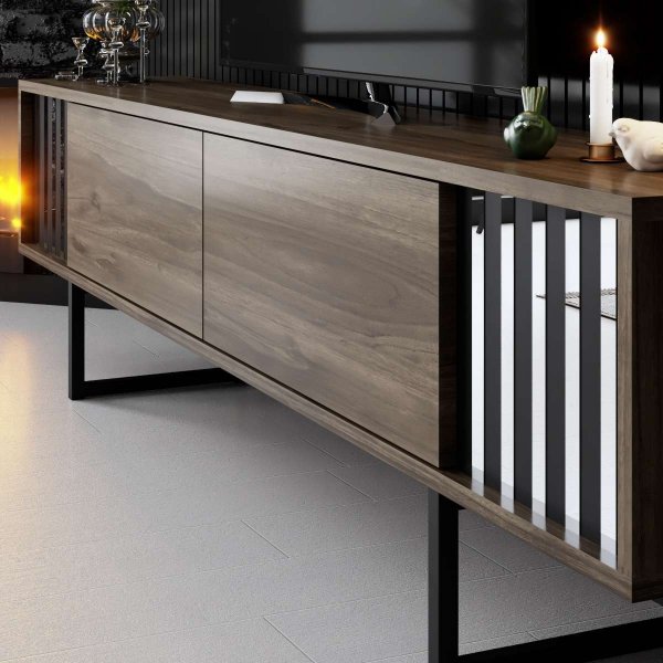 Erki TV-bänk - valnöt/svart Erki TV-bänk - valnöt/svart