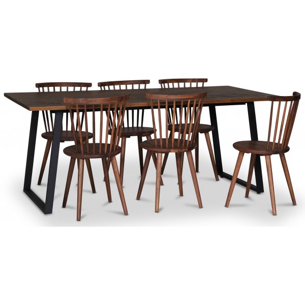 Edge 3.0 matgrupp 190x90 cm inkl 6 st valnt pinnstolar Castor - Brownstained table