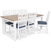 Skagen matgrupp - 180 cm Bord inklusive 6 st Herrgård Gripsholm stolar med blå sits - Vit/Ekbets Skagen matgrupp - 180 cm Bord inklusive 6 st Herrgård Gripsholm stolar med blå sits - Vit/Ekbets