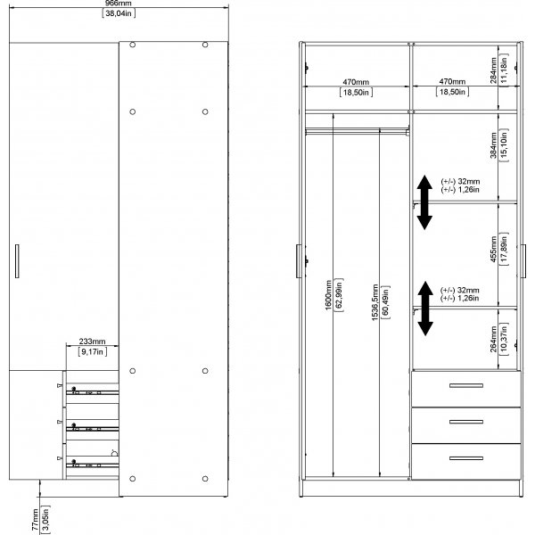 Armoire Sprint avec 2 portes et 3 tiroirs - Blanc Armoire Sprint avec 2 portes et 3 tiroirs - Blanc