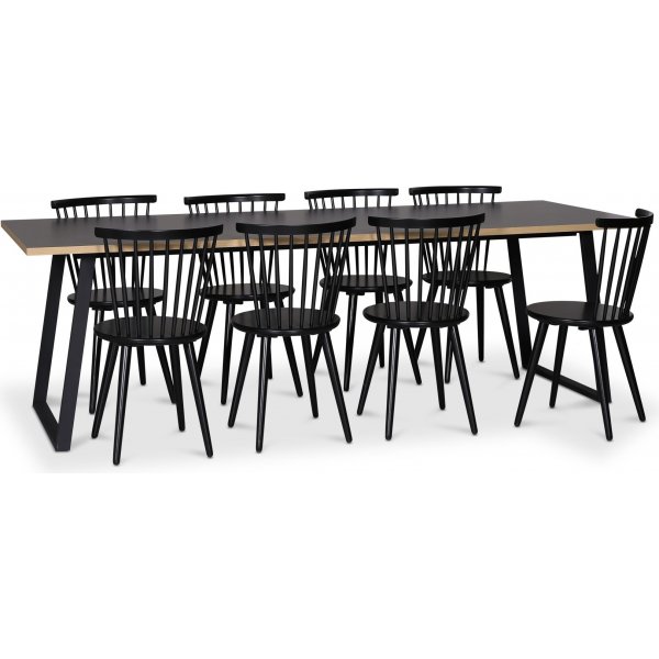 Edge 3.0 matgrupp 240x90 cm inkl 8 st svarta pinnstolar Castor - Gr Hgtryckslaminat (HPL)