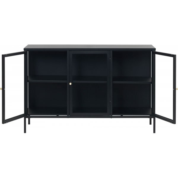 Buffet Toddy en mtal noir avec portes vitres, largeur 132 cm