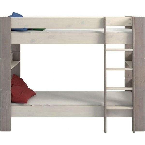 Voor kinderen stapelbed 90 x 200 cm - Whitewash/grijs/bruin