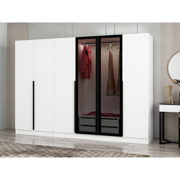Armoire Cikani avec porte miroir 225x52x210 cm - Blanc Armoire Cikani avec porte miroir 225x52x210 cm - Blanc
