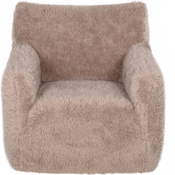 Fåtölj i fluffigt nougatfärgat tyg Fåtölj i fluffigt nougatfärgat tyg