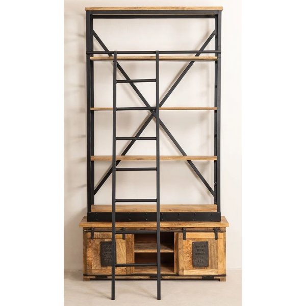 WoodCraft bokhylla med skjutdrrar och stege - Vintage / Mango