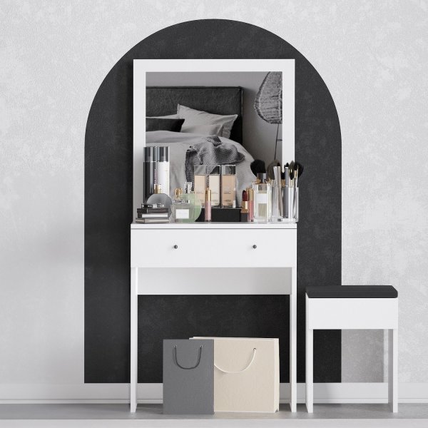 Felix sminkbord med sittpall 65 x 35 cm - Vit Felix sminkbord med sittpall 65 x 35 cm - Vit