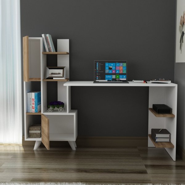 Bureau Ali 170 x 60 cm - Blanc/noyer Bureau Ali 170 x 60 cm - Blanc/noyer