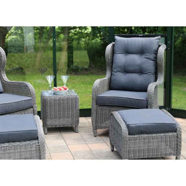 Duvan utegrupp - Grå konstrotting + Textilrengöring för möbler Duvan utegrupp - Grå konstrotting + Textilrengöring för möbler