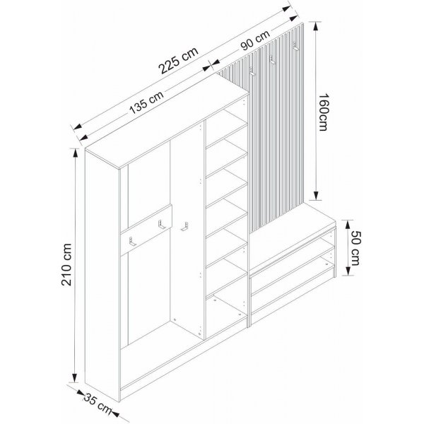Meuble d\\\'entrée Armadio 225 x 35 x 210 cm - Blanc/beige Meuble d\\\'entrée Armadio 225 x 35 x 210 cm - Blanc/beige