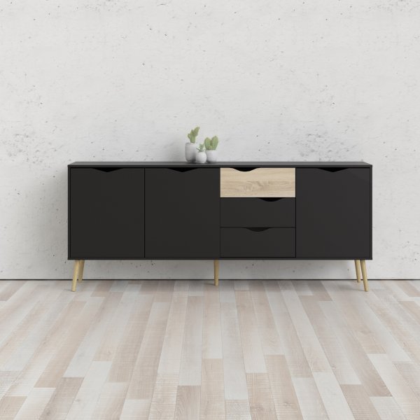 Oslo sk�nk med 3 sk�p och 3 l�dor - Svart/ek