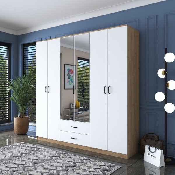 Bardo garderob 210 x 51,5 x 210 cm - Valnt/vit