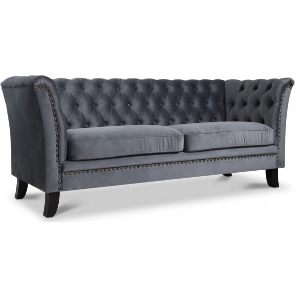 Milton Chesterfield 2-sits soffa i gr� sammet