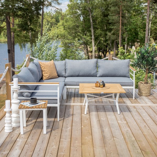 Groupe de canapés d\\\'angle Mexico - Blanc/teck Groupe de canapés d\\\'angle Mexico - Blanc/teck