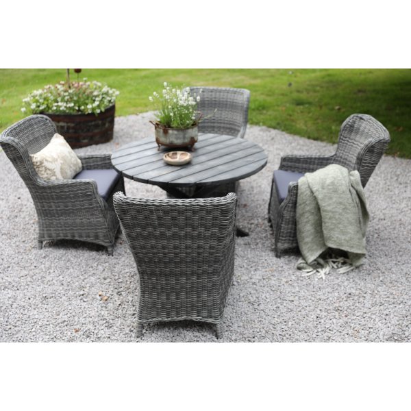 Matgrupp Mercury: Scottsdale runt bord i shabby Chic grå inklusive 4 st Jacksonville fåtöljer grå konstrotting Matgrupp Mercury: Scottsdale runt bord i shabby Chic grå inklusive 4 st Jacksonville fåtöljer grå konstrotting