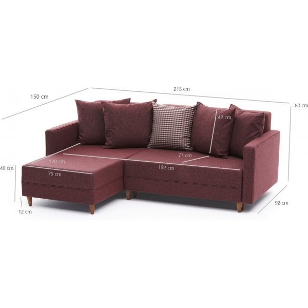 Aydam slaapbank links - Burgundy