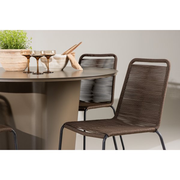 Santa Fe rund matgrupp med 4 st Lindos stolar - Brun/svart + 4.00 x Stolsdyna