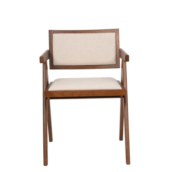 Dana matbord Ø105 cm i valnöt med 4st Sara karmstol i valnöt och linne Dana matbord Ø105 cm i valnöt med 4st Sara karmstol i valnöt och linne