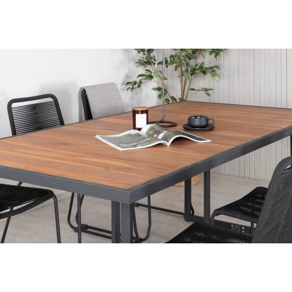 Khung utematgrupp med 6 st Lindos stolar - Svart/Natur