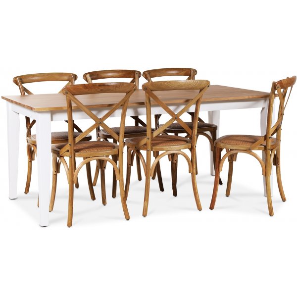 Dalars matgrupp 180 cm bord vit/ek + 6 st Gaston matstolar i natur