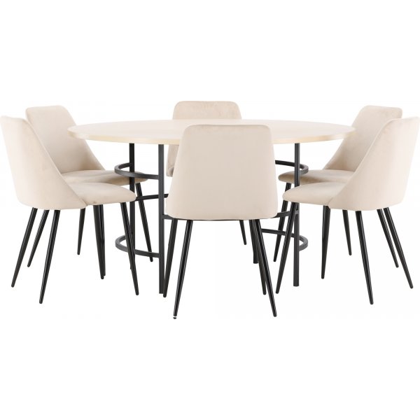 Matbord Copenhagen med 6 st Night stolar - Beige/svart/whitewash