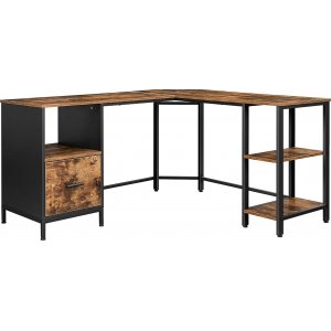 Rami hörnskrivbord med låda 137/150 x 50 cm - Brun/svart - Hörnskrivbord, Skrivbord, Kontorsmöbler