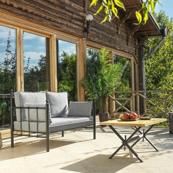 Canapé d'extérieur 2 places Lalas - Noir/fumée + Nettoyage textile pour meubles Canapé d'extérieur 2 places Lalas - Noir/fumée + Nettoyage textile pour meubles