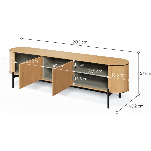 Banc multimédia 200 cm - Chêne Vicenza/noir Banc multimédia 200 cm - Chêne Vicenza/noir