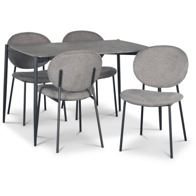 Lokrume matgrupp 120 cm bord i betongimitation + 4 st Tofta grå stolar