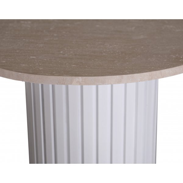PiPi ronde eettafel 105 cm - Wit gebeitst hout / Travertin steen