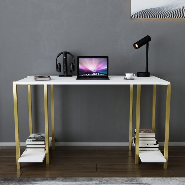 Academy skrivbord 125,2 x 60 cm - Guld/vit